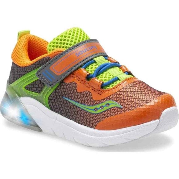SAUCONY FLASH GLOW LITTLE KIDS' TODDLER SIZE 6 HOOK & LOOP ANTI-ODOR ORANGE - Picture 1 of 10